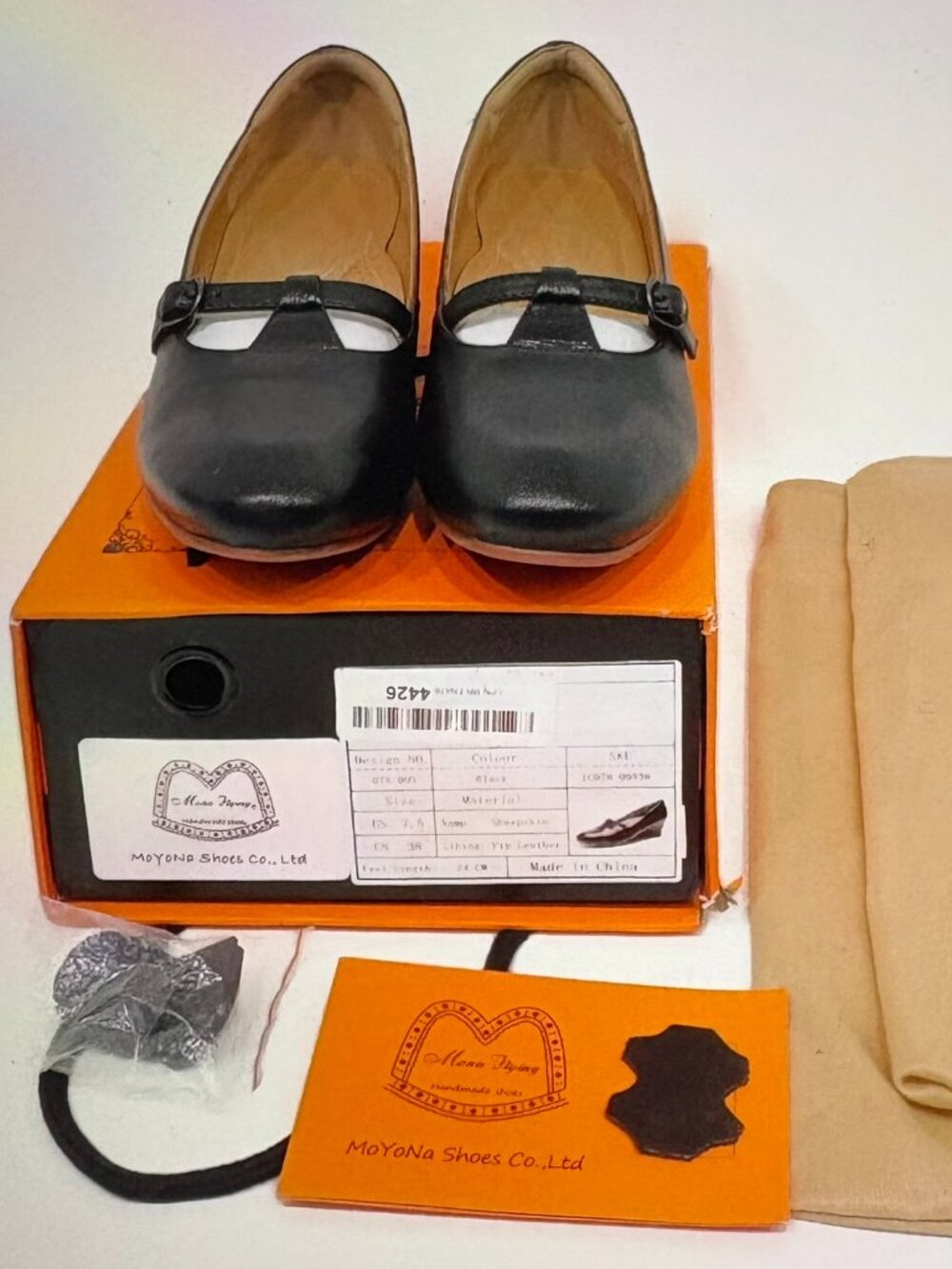 Mona Flying Handmade Black Wedge Mary Jane Shoes, Size 7.5 -- NIB
